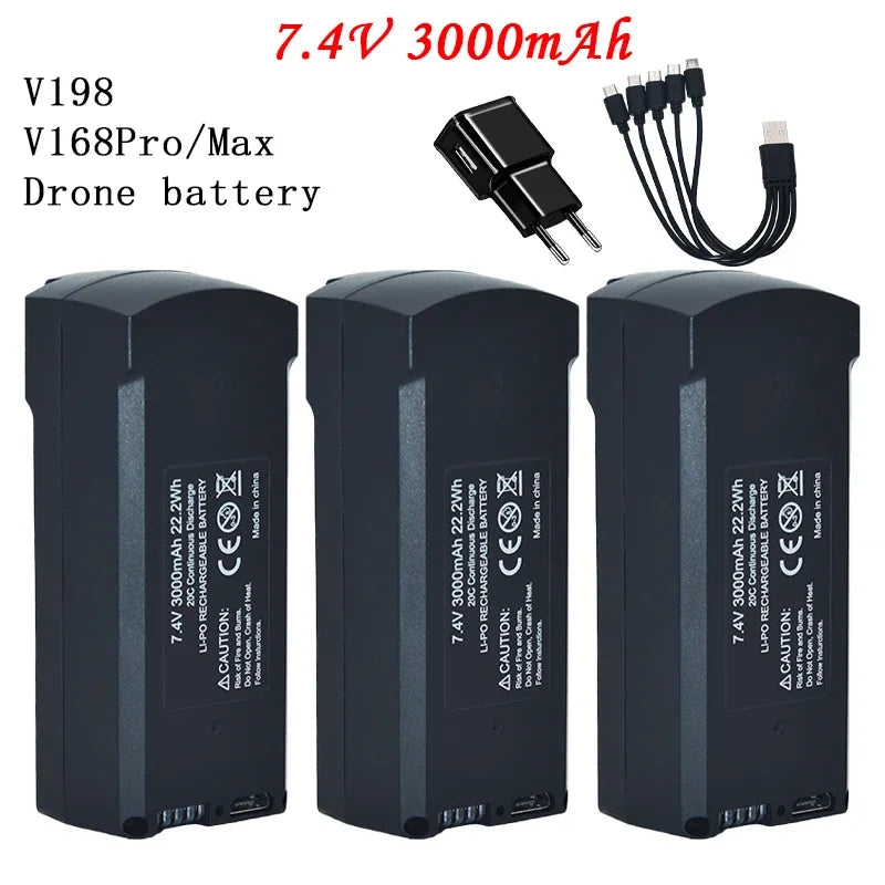 V198 PRO MAX brushless GPS obstacle avoidance remote control drone quadcopter accessories 7.4V 3000Mah battery USB/5To1 cable